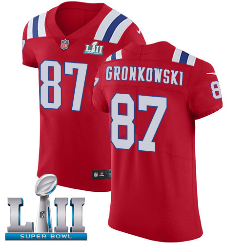 Nike Patriots #87 Rob Gronkowski Red Alternate Super Bowl LII Men's Stitched NFL Vapor Untouchable Elite Jersey - Click Image to Close